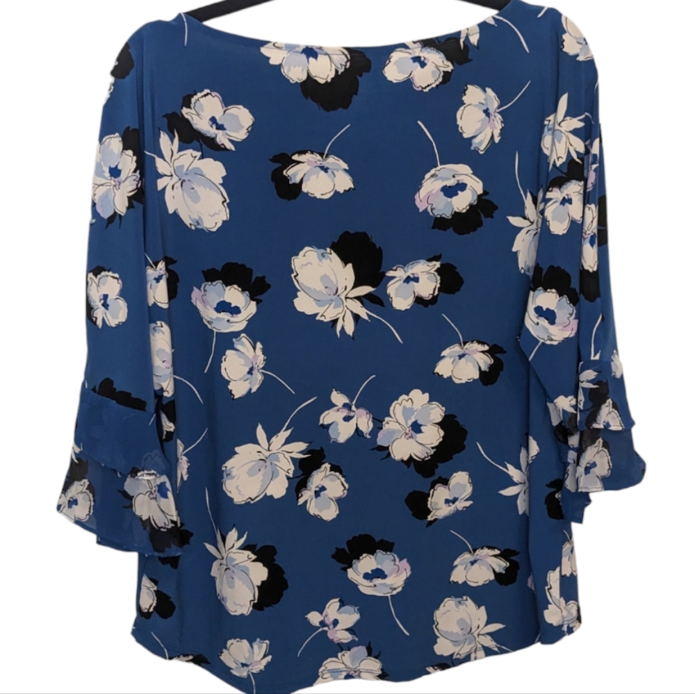 Roz & Ali Floral Bell Sleeve Blouse L 🌸💙 - Picture 2 of 10